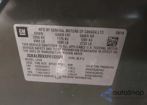 2015 GMC Terrain Sle-2 from USA, damaged, VIN 2GKALREKXF6133024
